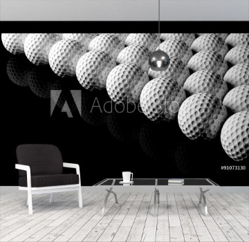 Picture of Golf balls isolated on black background with reflection